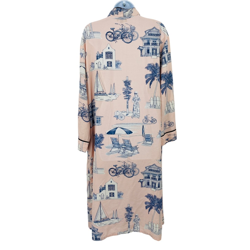 Katie Kime Florida Robe S/M Pink Coastal Toile Beach House Long Sleeve Cotton